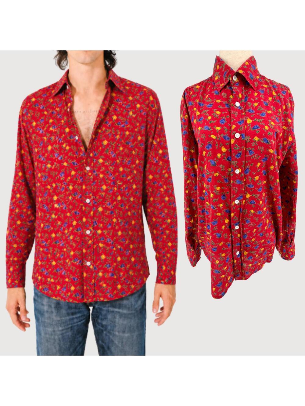 Dushyant Asthana Red Floral Button Up Shirt S